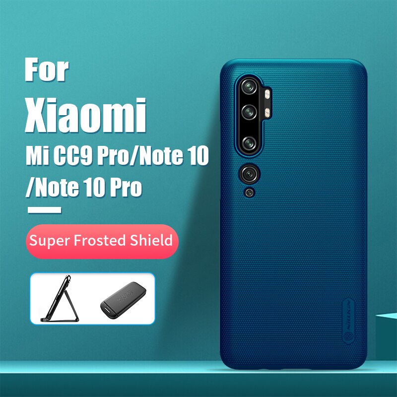 For xiaomi mi note 10 case NILLKIN Frosted PC Matte hard back cover Phone Holder for xiaomi mi cc9 pro case Mi Note 10 Pro: For Mi Note 10 Pro / Peacock Blue