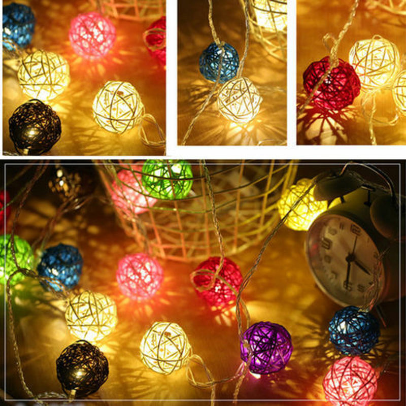 3M 20 Led Rattan Ballen String Lights Batterij Fairy Guirlande Katoen Bal Licht Kerstverlichting Voor Patio Bruiloft decor