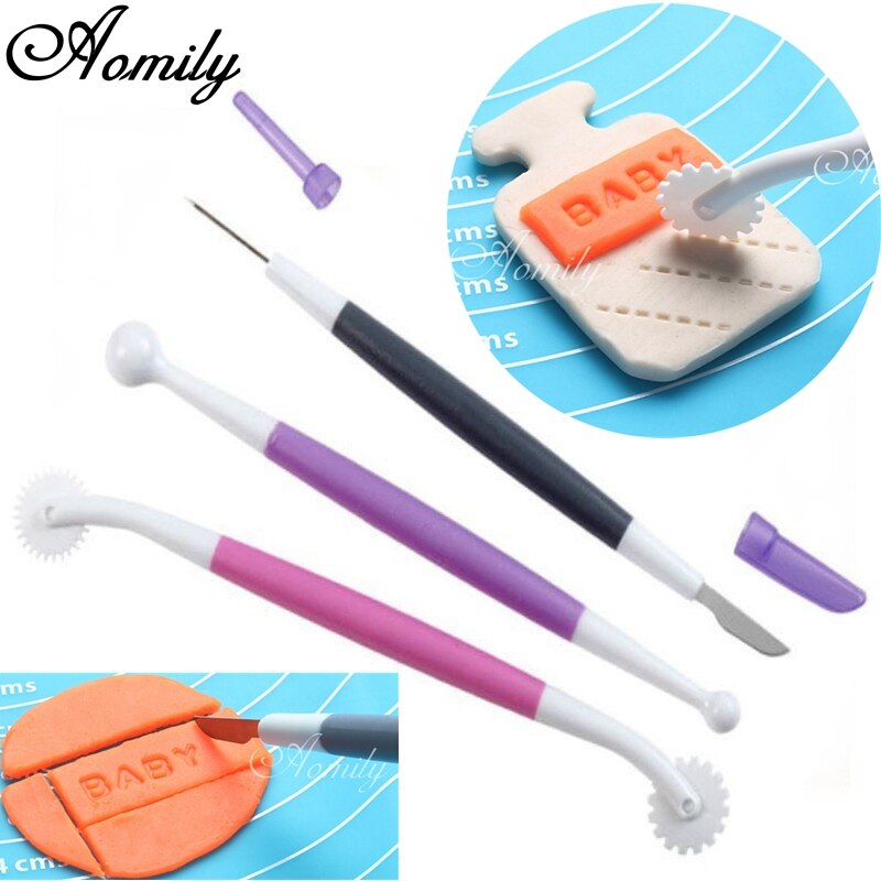 Aomily 3 stks/set Plastic Cake Decorating Pennen Bloem Clay Modelling Gereedschap Keuken Cake Gebak DIY Carving Gereedschap Kit Bakvormen Set