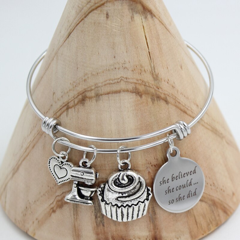 Adjustable Wire Stainless Steel Bangles Baking Bangle Cup cake Baker Bracelet for Women Jewelry Baking Bakers