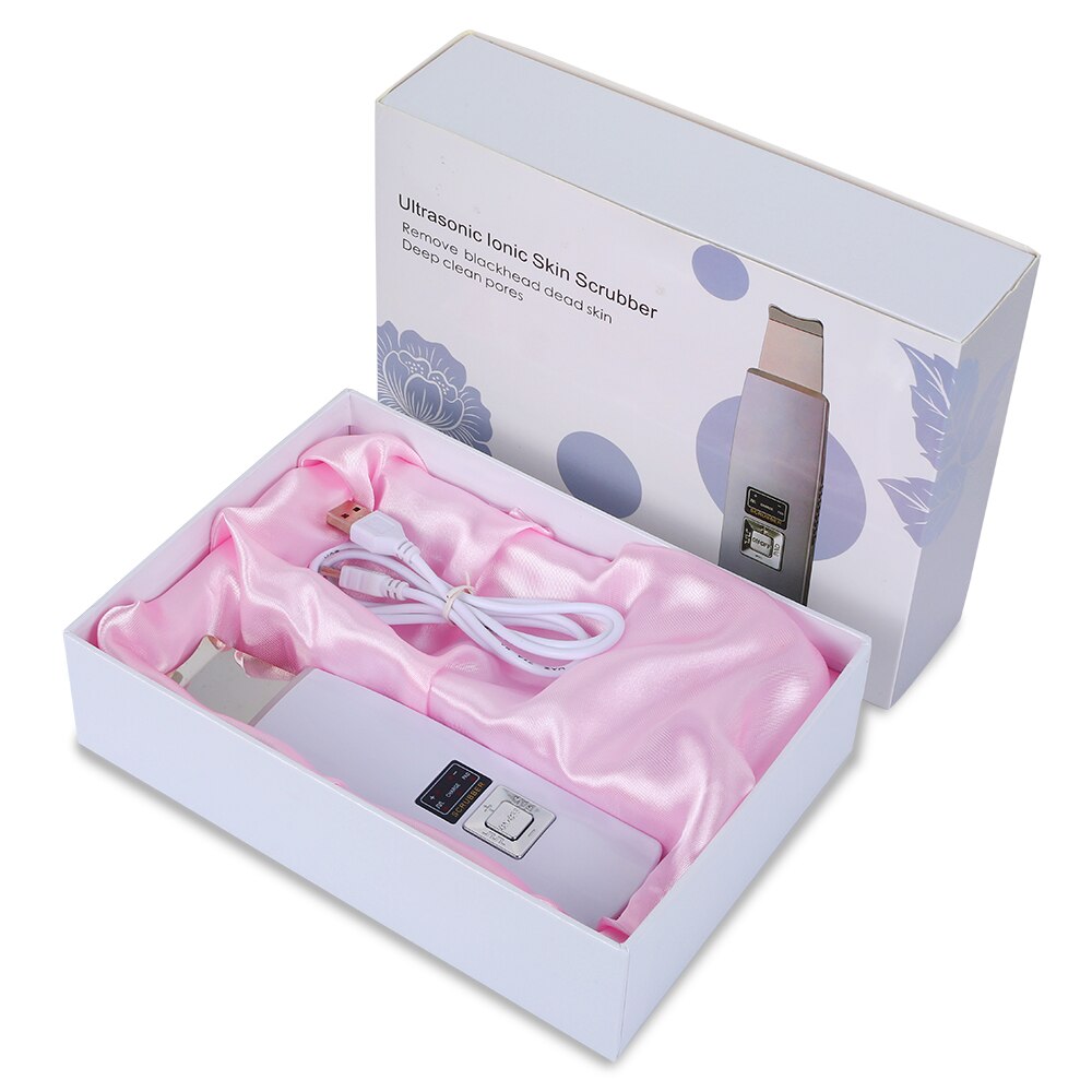 Ultrasonic Face Cleaning Skin Scrubber Facial Cleaner Skin Peeling Blackhead Removal Pore Cleaner Face Scrubber: White with gift box