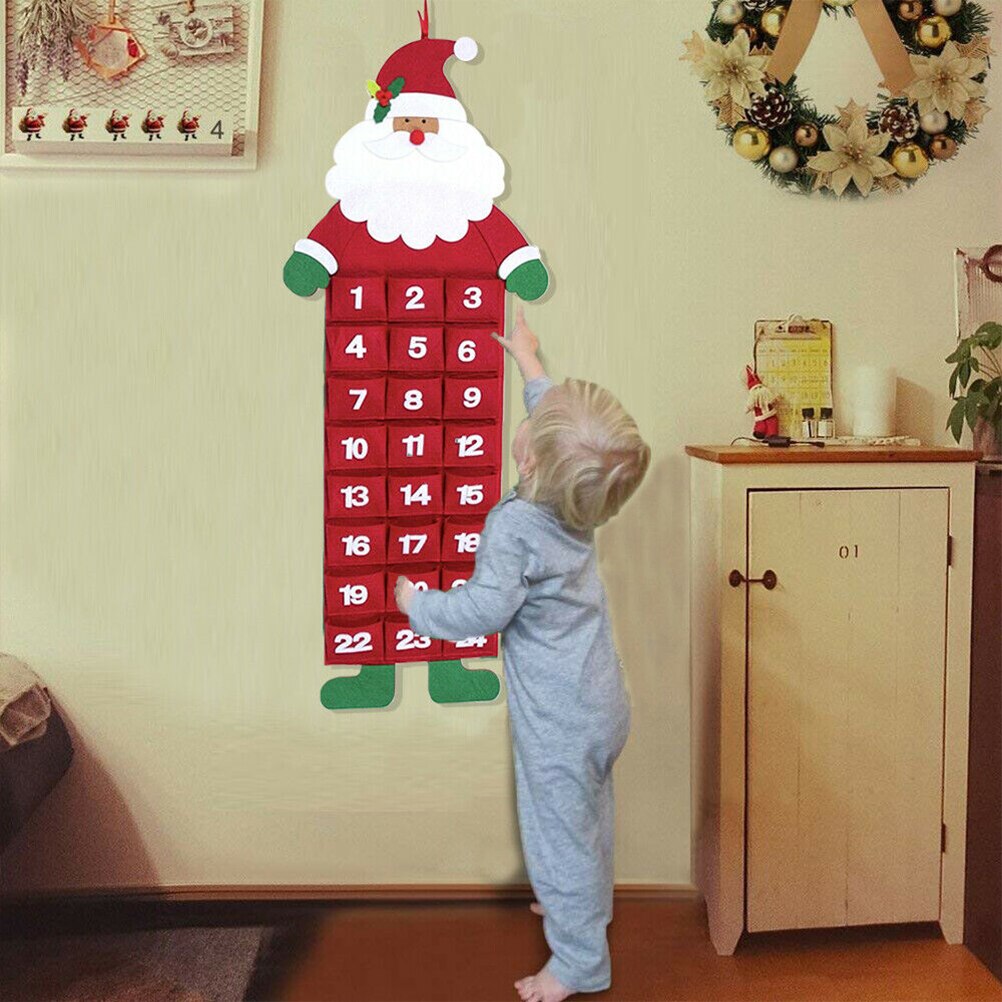 Vilten kerstkalender advent kerstman/sneeuwpop/hert 24 daagse hangende adventskalender kerstversiering voor in huis