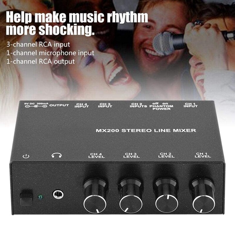 Sound Mixer Mini Noise Cancelling Karaoke Mixer 3 Channel RCA Input And 1 RCA Output Stereo Sound Mini Dj Mixer(EU Plug)