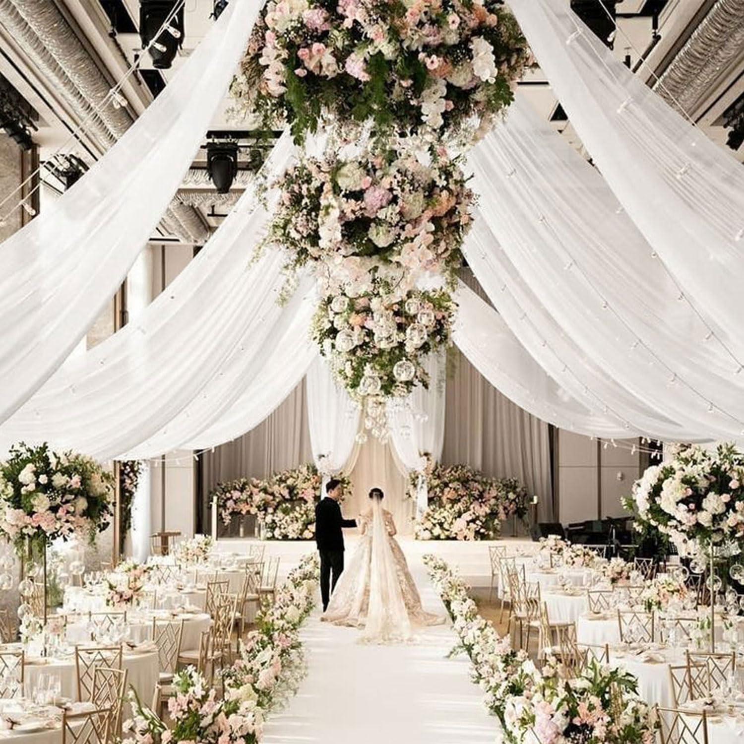 Draperies de plafond en mousseline de soie pour arche de mariage, tissu drapé, draperie blanche, décorations de plafond, scène de cérémonie de fête, Tyys