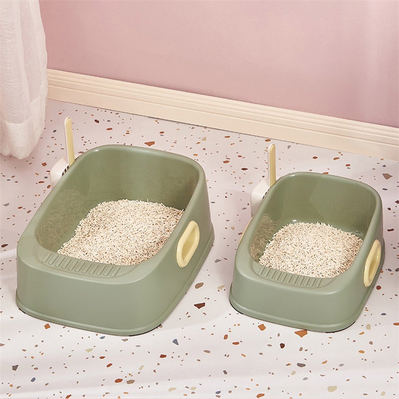 Cat Litter Box With Double Ear Handles Square Semi-closed Anti-splash Deodorant Sandbox Kitten Toilets Free Shovel Pet Items