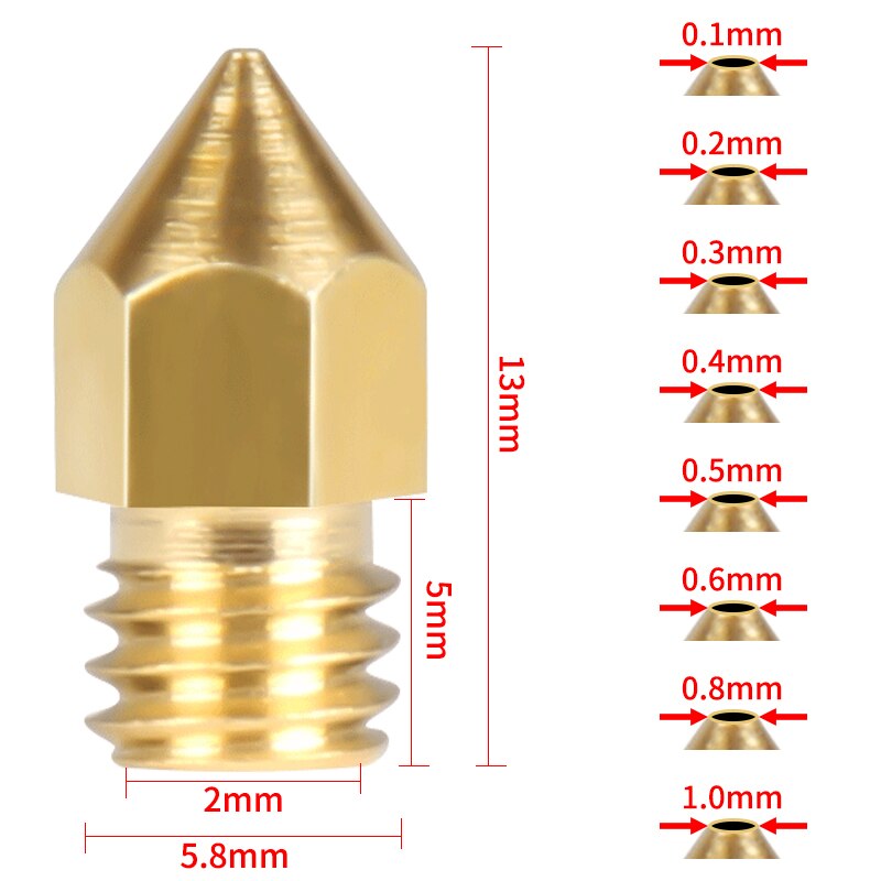 Ende-3/Ender-3 V2 5/10 stücke 0.1/0.2/0.3/0.4/0.5/0.6/0.8/1,0mm Düsen Optional für 1,75 MM Hotend ExtruderFor Ender-3 3D Drucker