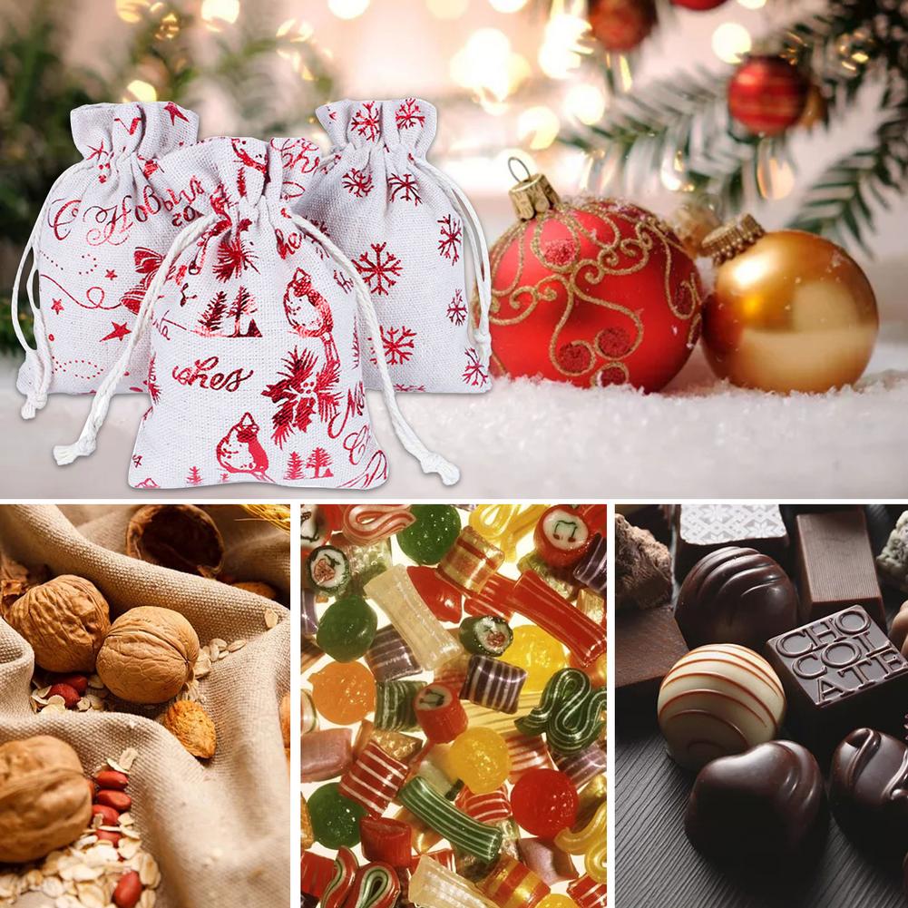 Bolsa de dulces con cuenta regresiva para Navidad, bolsillos reutilizables duraderos, de algodón y lino con estampado en , juego de bolsas de de Navidad, 24 piezas