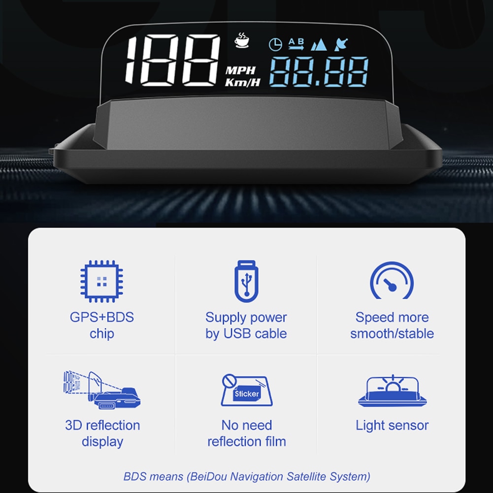Vodool  g3 bil hud forrude gps speedometer overhastighed alarm træthed påmindelse højde meter kmh / mph projektor head up display