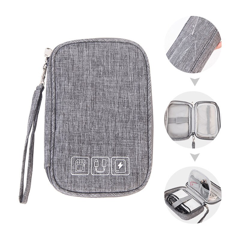 Kabel organisator bag gadget organizer kabel etui bærbart reise elektronisk tilbehør oppbevaringsveske lader headset digital veske: Grå