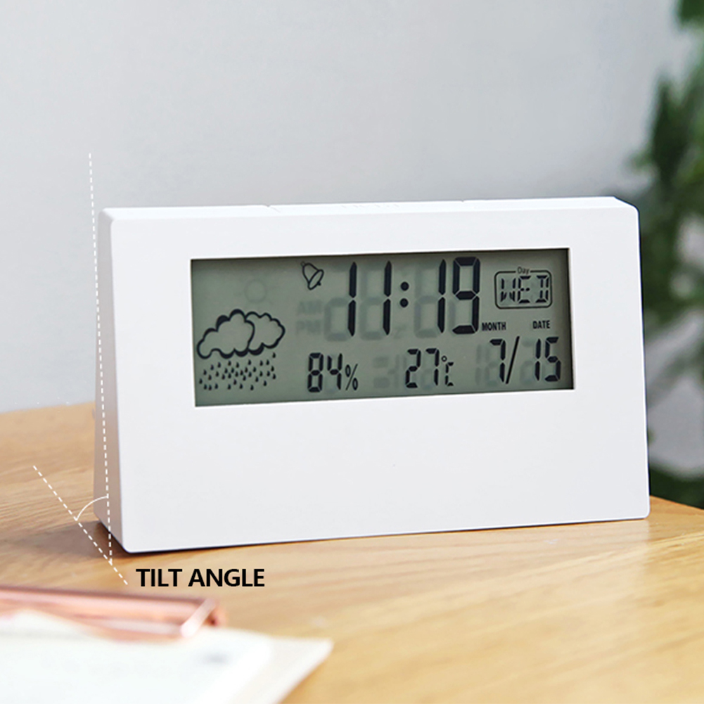 Japanese Simple Style Digital Alarm Clock Modern White Electronic Clock Temperature Humidity Clock Students Desktop Room Bedside