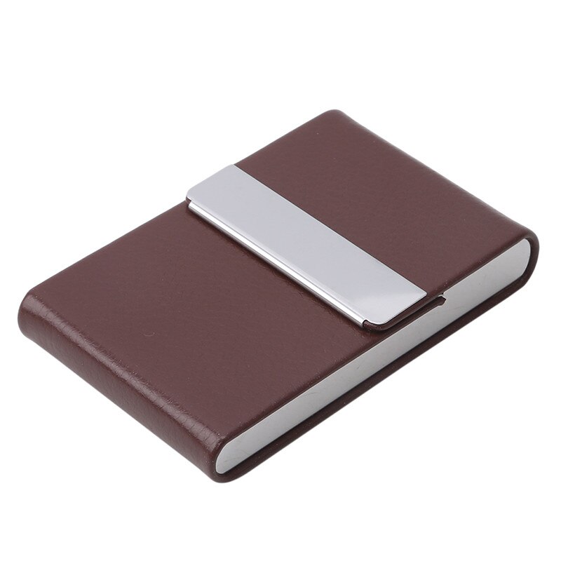 Houders Grote Capaciteit Rvs Naam Credit Kaarthouder Mode Unisex Pu Leer Effen Bezoek Card Case Metalen Portemonnee: dark coffee