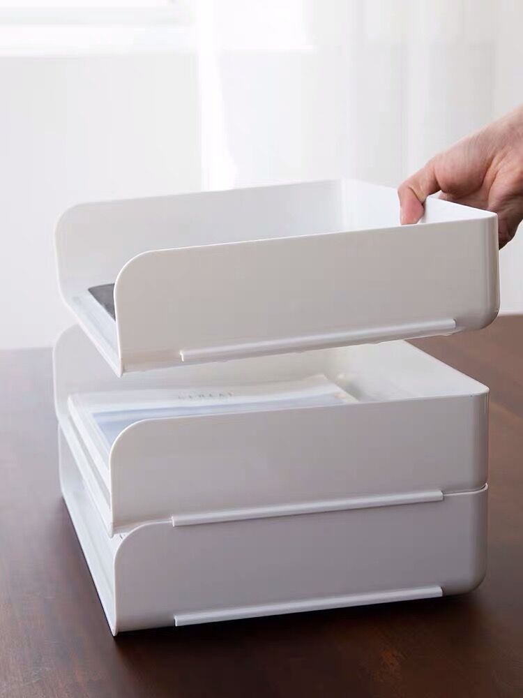 MINKYS 3pcs ABS Multi Storey Stackable Office Desktop Folder Storage Box A4 Paper Organizer Stationery Accessories