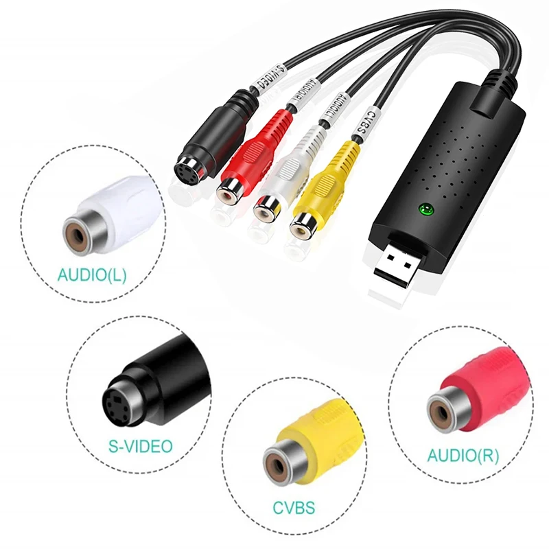 Usb-lyd- og videooptagelseskortadapter med usb-kabel usb 2.0 to rca-videooptagelseskonverter til tv, dvd, vhs-optagelsesenhed