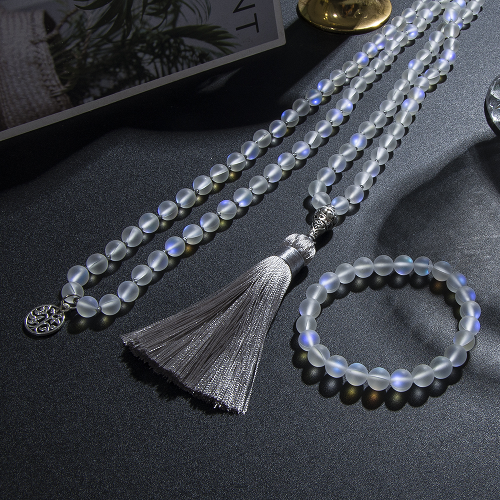 8mm cristal austríaco frisado atado 108 mala conjunto meditação yoga oração colar jóias para mulheres charme rosário
