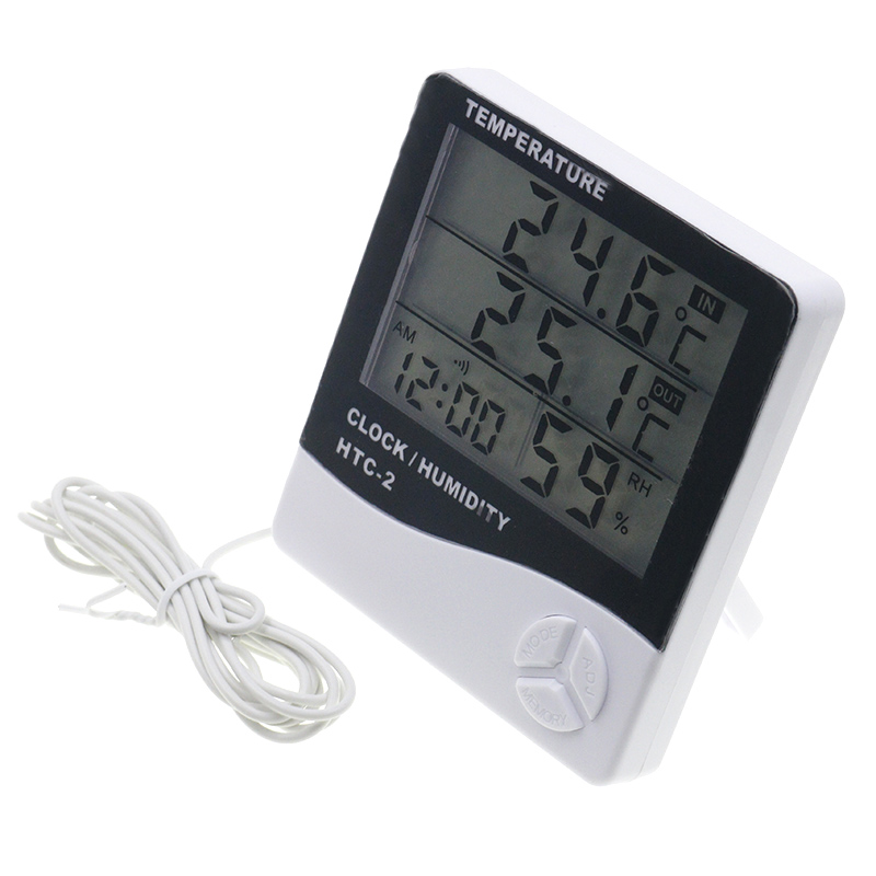 LCD Electronic Digital Temperature Humidity Meter Indoor Outdoor Thermometer Hygrometer Weather Station Clock HTC-1 HTC-2