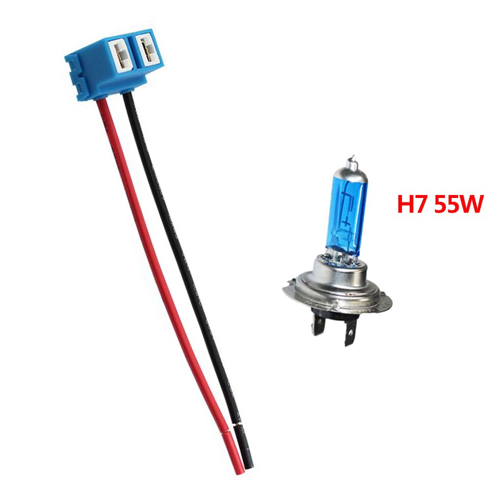 1PC Car H1 H4 H7 H11 HB3 HB4 Headlight Ceramic Bulb Holder Extension Automotive Wire Halogen Adapter Socket Lamp Connector: H7 with 55W Bulb