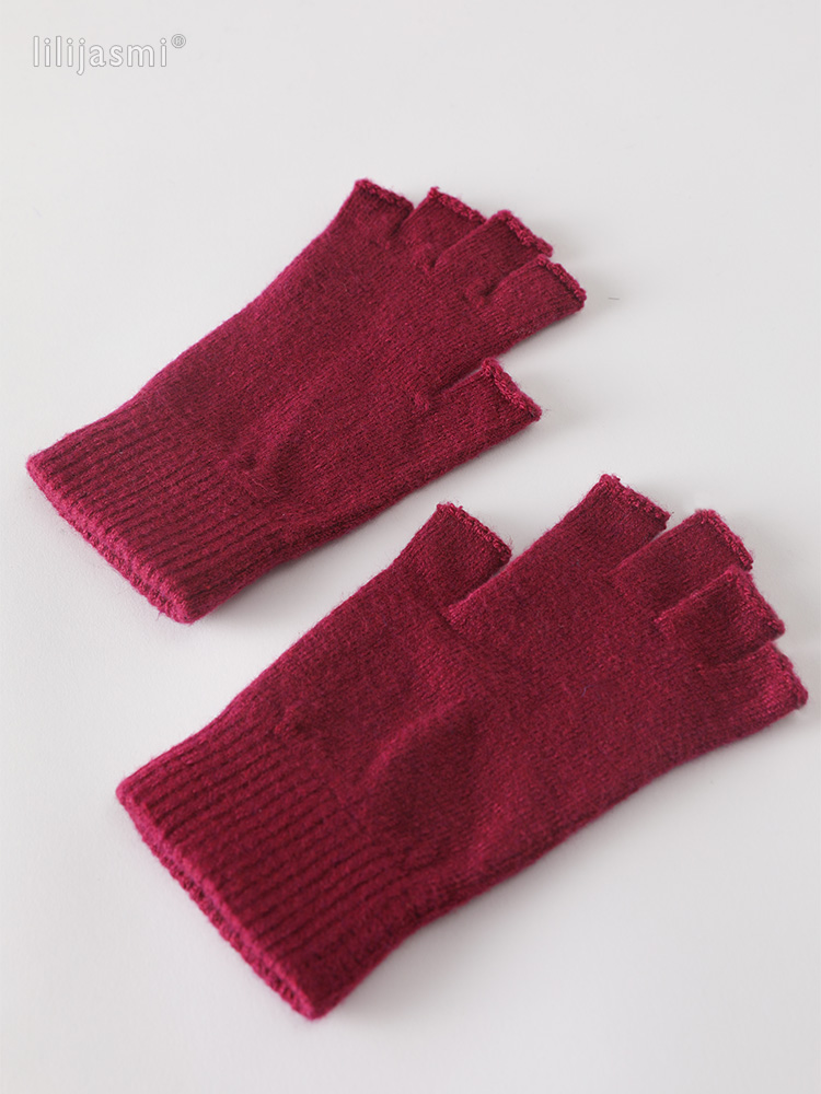 Wolle Fausthandschuh ausgesetzt Fingerspitze Damen Handschuhe Winter Herbst Arbeitshandschuhe gestrickt für Frauen Fingerlose Handschuhe Antrieb Fäustlinge: Wein verrotten