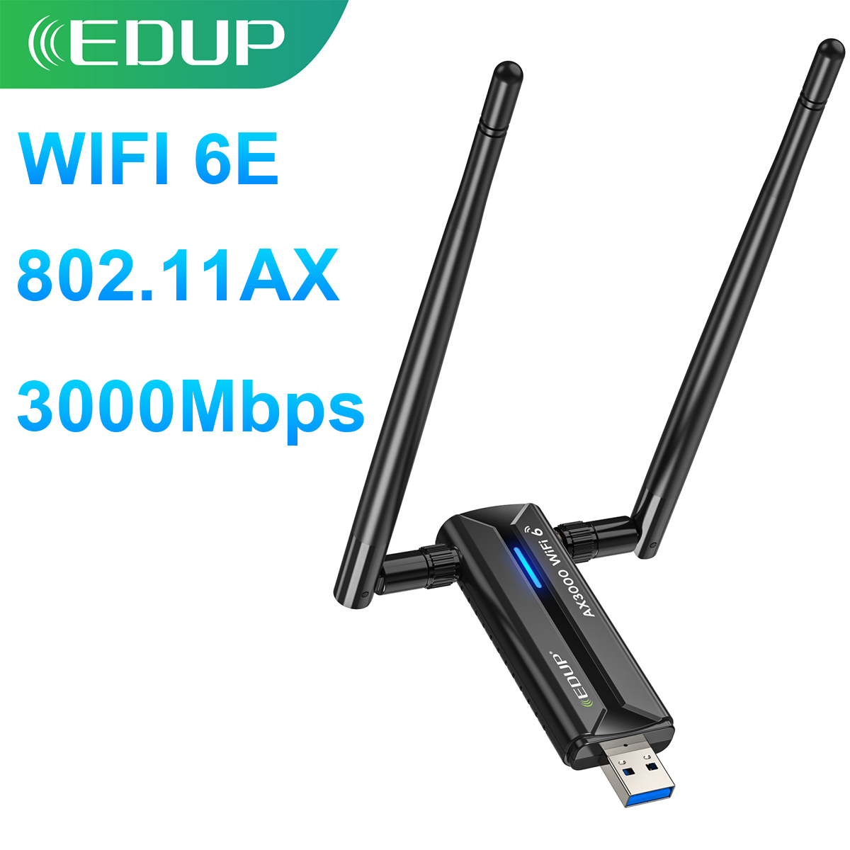 EDUP AX1672 WiFi 6E Ultra-fast USB 3.0 3000Mbps Wireless Network Card WiFi Adapter Tri-Band 2.4G 5G 6G High Gain Antenna Dongle