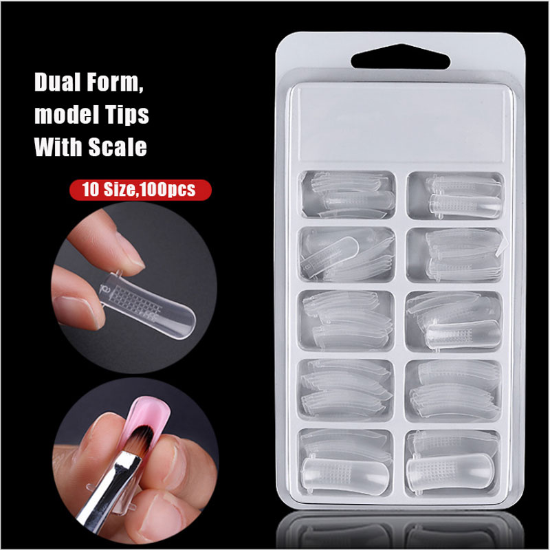 100 Stks/doos Professionele Clear Dual Systeem Nail Forms Vinger Extension 12 Maten Nail Forms Mold Model Valse Nail Tips