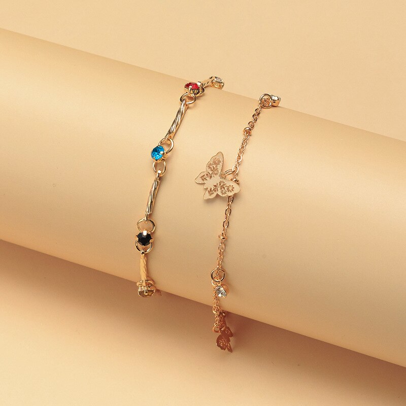 Double Layered Anklet Rectangle Star Pendant Anklets For Women Jewelry Layered Chain Leg Bracelet Tobilleras pulsera