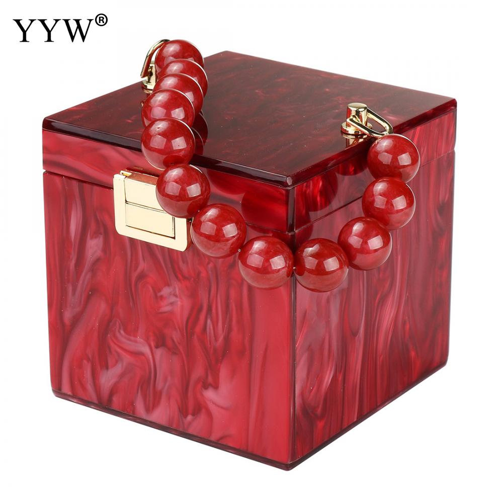 Kralen Handvat Handtas Vrouwelijke Inkt Patroon Avond Clutch En Portemonnee Women's Bag Mini Totes Acryl Box Zak bolso: red