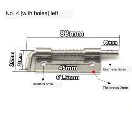 304 Stainless Steel loaded Hinge bisagras Security Spring bolt Barrel Latch for Industrial Welding Distribution Cabinet Hardware: 4-hole-L