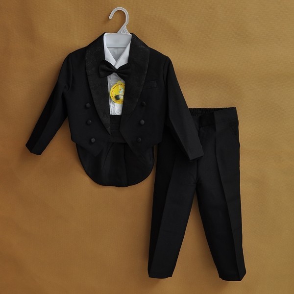 Costume de mariage formel pour bébé garçon, 1-10T, pour -né, fête de baptême, smoking de noël, 5 pièces: manteau, chemise, nœud papillon, pantalon: black / 10T