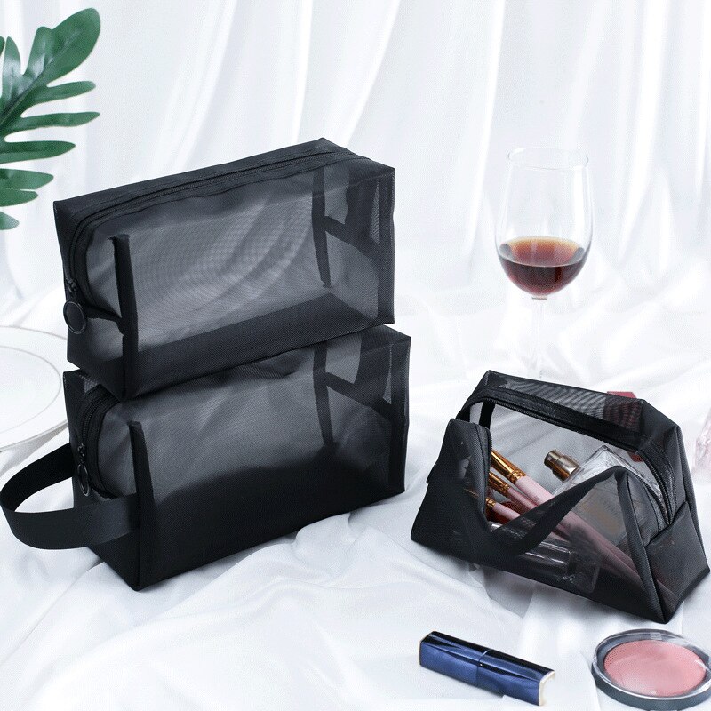 Schwarz Gittergewebe transparent Kosmetik Tasche machen-hoch fallen Reise Reißverschluss Machen hoch Organizer Lagerung Tasche Schönheit Kultur waschen Tasche Beutel