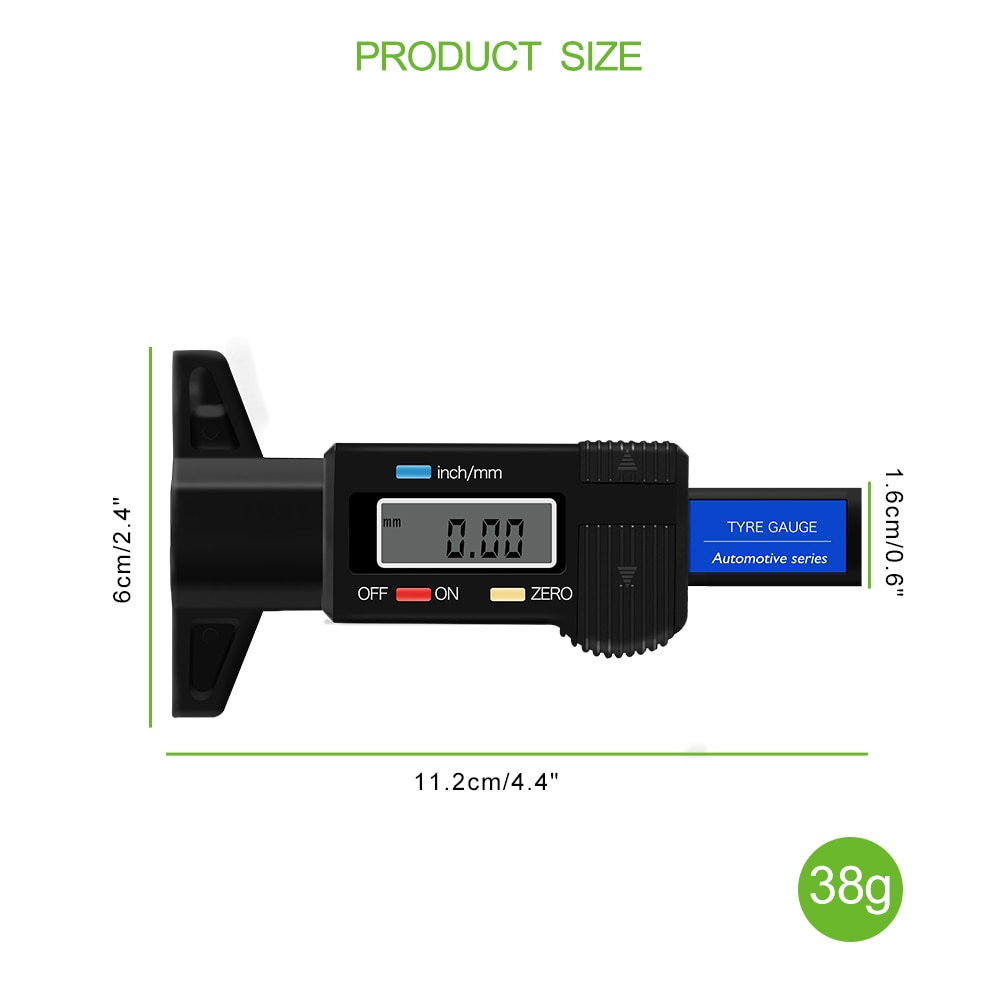 Onever Car Digital Tire Tread Depth Tester Gauge 0-25.4mm Meter Measurer Tool Caliper LCD Display TPMS Tire Monitoring System