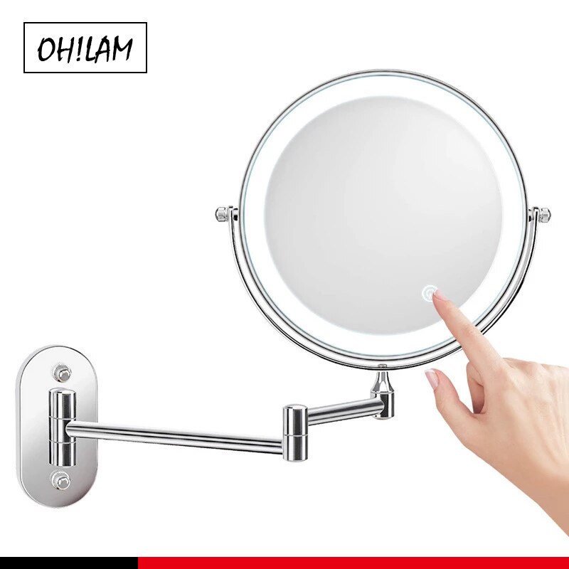 7X Magnifying Wall Mount Makeup LED Lighted Vanity Mirror Screen Touch Double Sided Bathroom Shaving Illuminated Mirrors 8inches