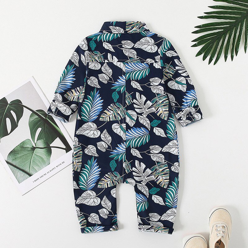 Baby Kids Romper Lange Mouw Romper + Boog 2 Stuks Mode Baby Jongens Bladeren Jumpsuit Kleding