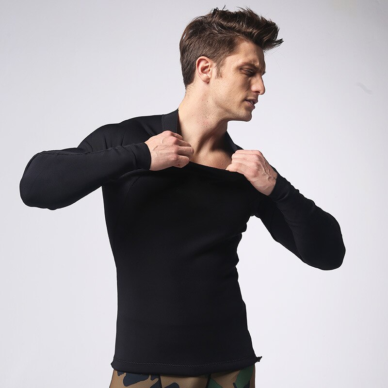 Mænds gym 1.5mm neopren t-shirt langærmethøj elastisk vest body shaper slankende sportstøj toppe