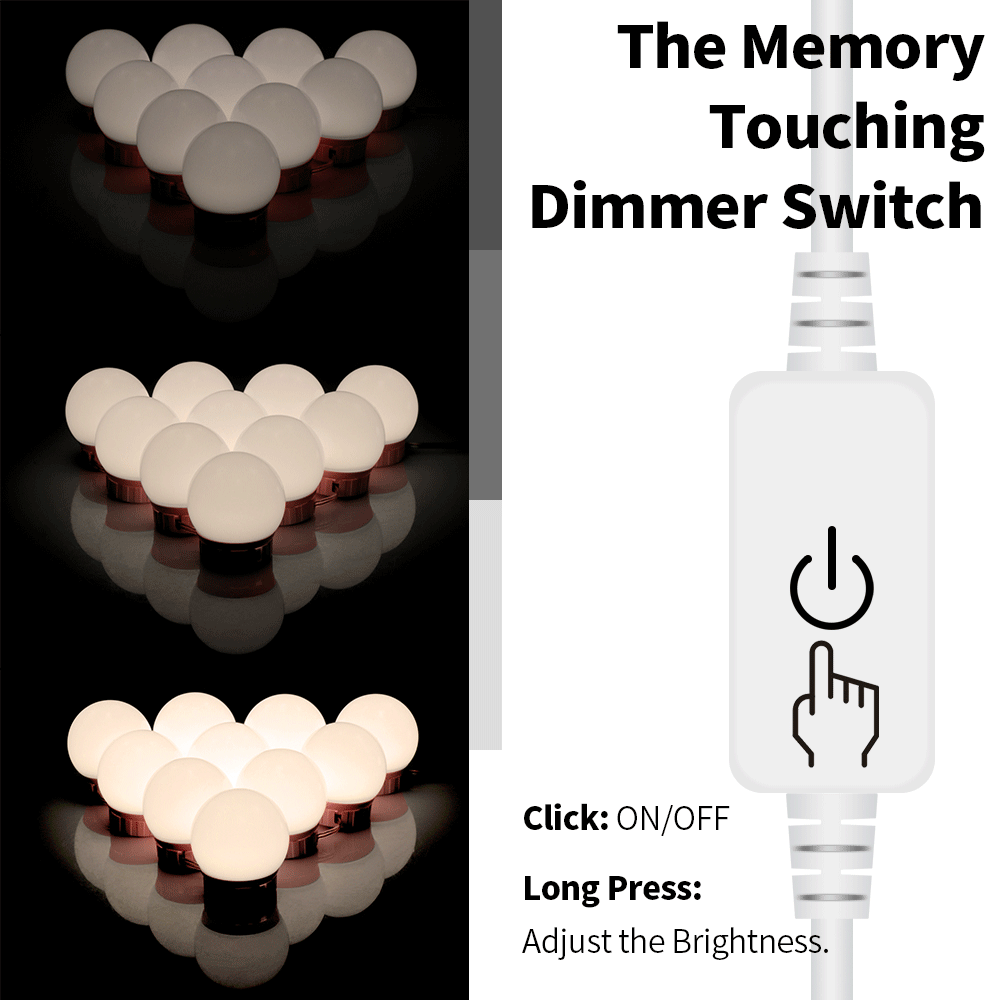 Mirror LED Dressing Light Bulb Vanity Table Light LED Makeup Mirror Lamp Hollywood USB LED Wall Lamp Stepless Dimmable Lighting