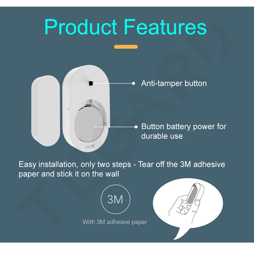 TUGARD-Sensor inalámbrico D30 para ventana y puerta, sistema de alarma de seguridad para el hogar, Control remoto por aplicación, 433mhz