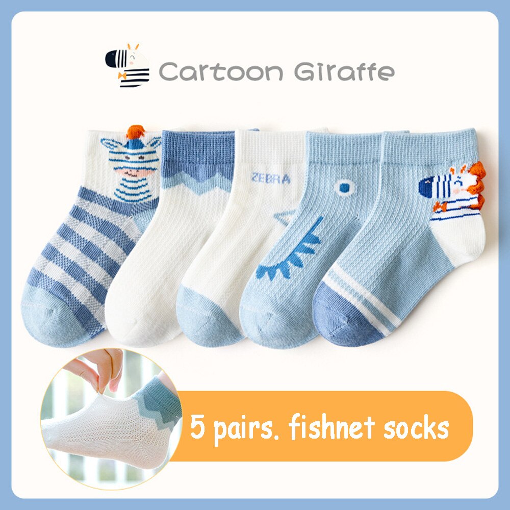 Wecute 5 paia di calzini estivi per bambini per 3-12 anni ragazzi ragazze calzini traspiranti in Mesh comodi modelli in morbido cotone: 212blue little zebra / XL for 9-12years