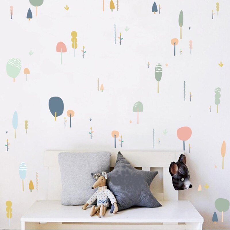Sapling Cartoon Trees Ins Wall Stickers DIY Nordic Style Baby Kids Room Decals Removable Bedroom Home Office Decor Paste