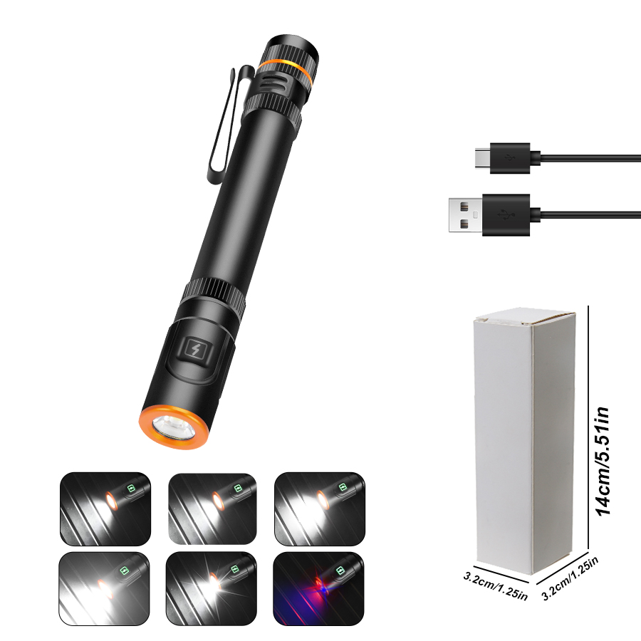 Kraftig 2000lm mini-lommelykt med usb-frakt, zoomlommelykt med klips, magnetisk lommelykt til camping, fotturer, nødlys: Foranderlig