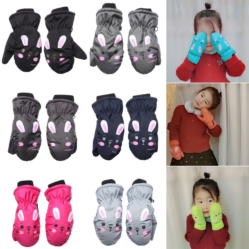 Gants de Ski antidérapants pour enfants de 0 à 5 ans, moufles de sport épaisses et chaudes avec dessin animé lapin, imperméables et mignonnes pour l&#39;hiver en plein air