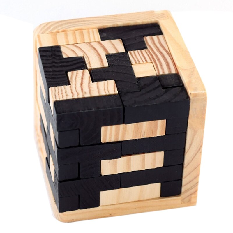 1pcs 3D Wooden Puzzles 54 T-Shaped Blocks Geometric & 6PCS Wooden Puzzle IQ Brain Teaser Burr Interlocking Puzzles