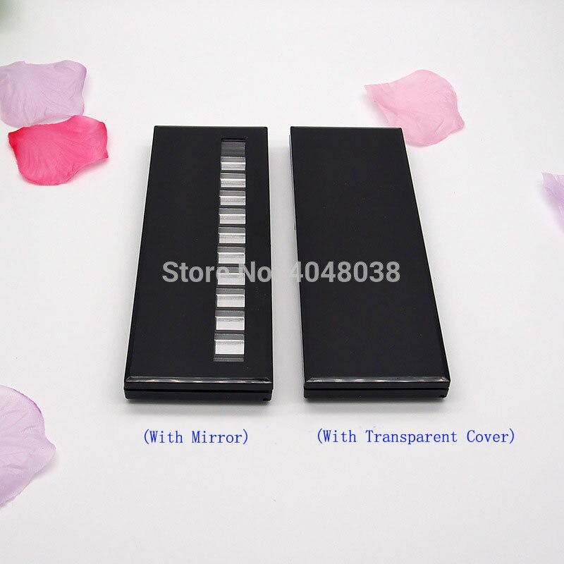 DIY Cosmtic Compact Eye Shadow Palette Rectangle 12 Grids Eyeshadow Container with Mirror Black Empty Lipstick Packing Box 10pcs