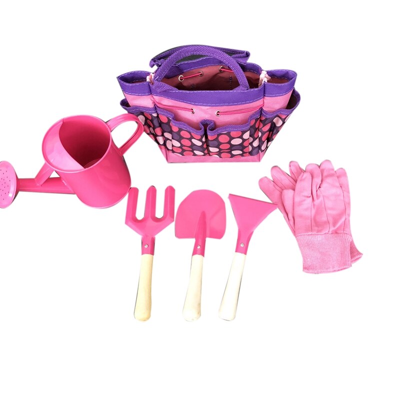 6pc kindertuingereedschapsets, buitenspeelgoed voor kinderen, stevige draagtas, metalen gereedschap, houten handvat, zandbak, speelgoed, strand, vroege leergids: Default Title