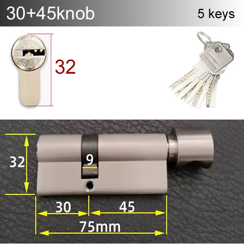 Round handle knob Lock Cylinder height 32mm Length 60-110mm with 5 keys Copper material rust-proof Suitable for wooden doors: Beige