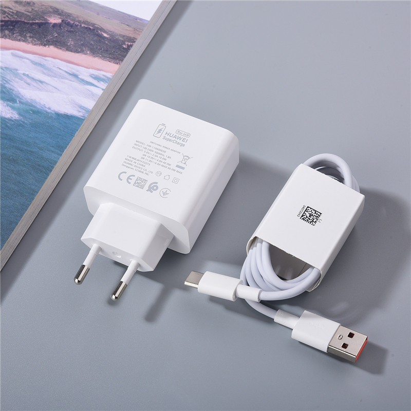 HUAWEI P50 P40 Pro Nova 9 8 ładowarka 66W Super szybka ładowarka podróżna 6A kabel USB typu C dla Mate 40 30 P50 pro Honor 20 10: EU charger and cable
