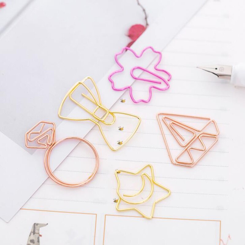 5 stk/sæt mini rosa guld flamingo kamera sakura krone stjerne papirclips bogmærke foto memo billet ringbind klip kontor stationion