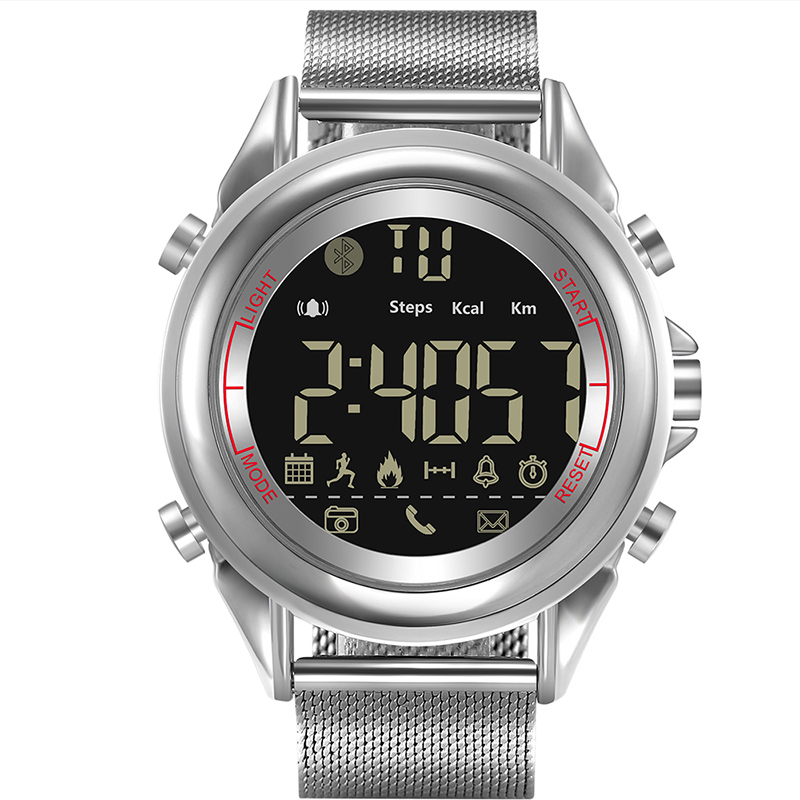 Montre intelligente de rappel d'appel de Message d'android de smartwatch numérique d'acier inoxydable de sport d'hommes avec l'appareil-photo bluetooth relogio masculino: silver02-87