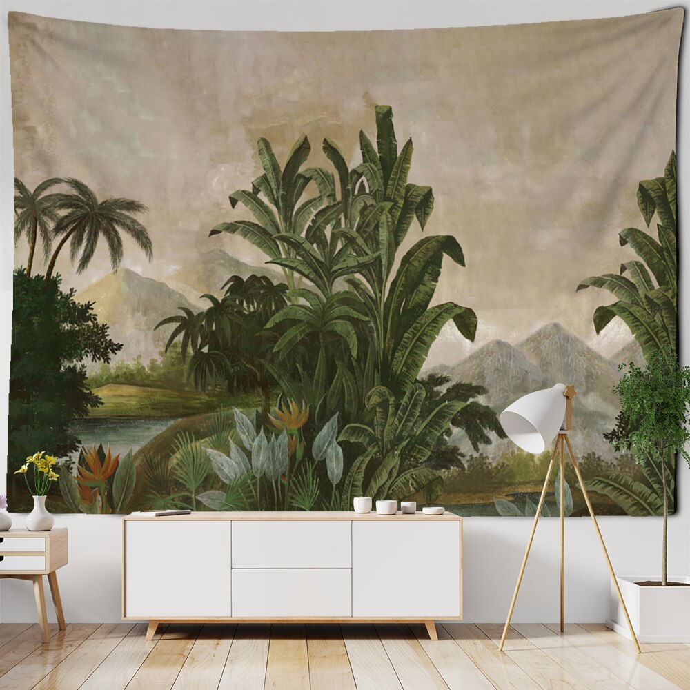 Tenture murale de palmier vert Style Boho, paysage Tropical psychédélique, décoration de maison artisanale