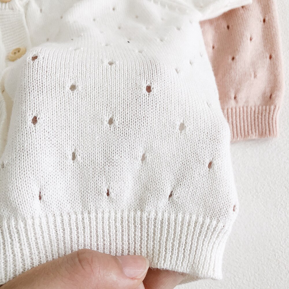 Infantil do bebê da menina suéteres primavera verão roupas de bebê manga curta malha suéteres de lã crianças topos cardigan proteção solar casaco