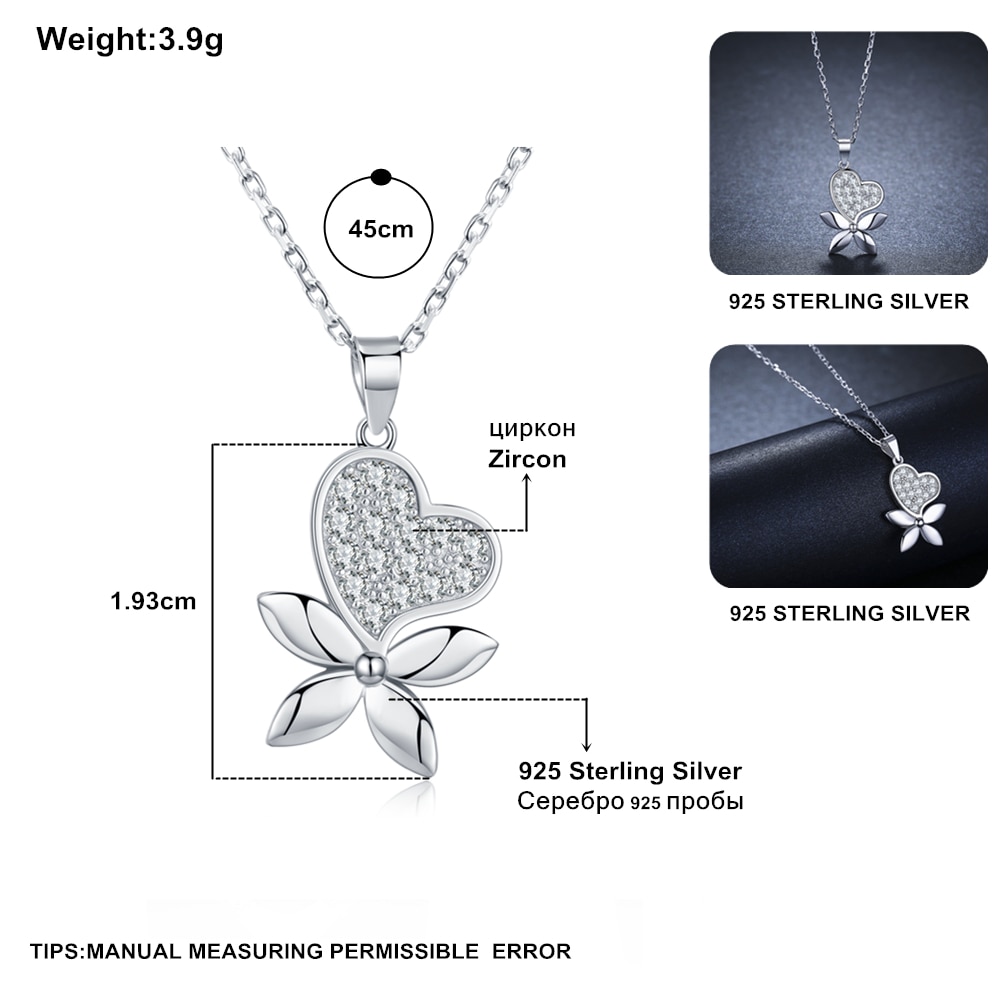BLACK AWN 925 Sterling Silver Jewelry Heart Necklaces Pendants Female Bijoux Lover's K043
