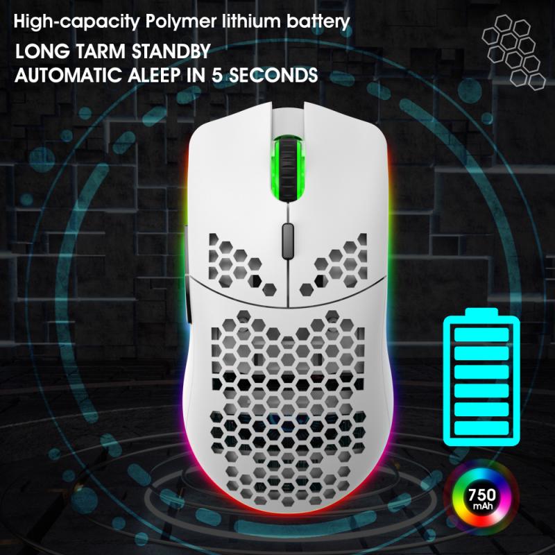 T66 2.4G Wireless Mouse Lightweight Honeycomb Shell RGB Gaming Mouse For Desktop Computers Laptop Backlit Rechargeable