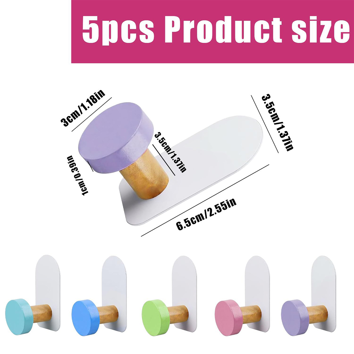 1 stks kleurrijke muurhaken zelfklevende haken geen boren houten kapstokken voor kinderen keuken badkamer woonkamer